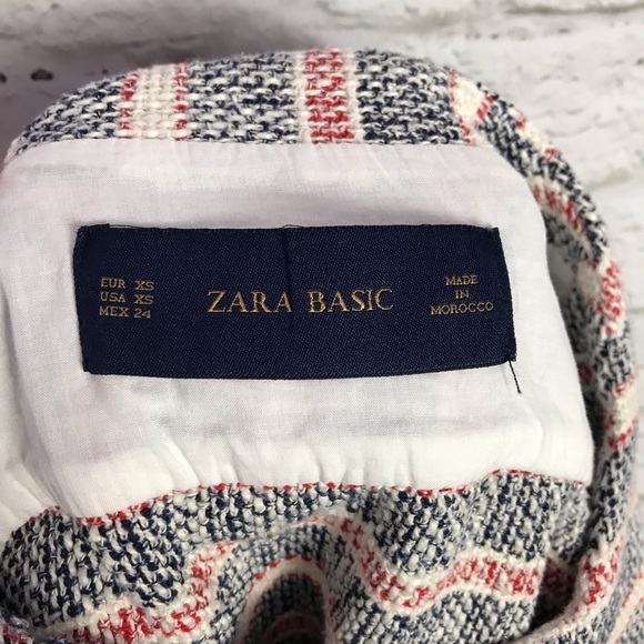 Zara Basic XS Tweed Knit Striped Navy / Red Blazer - Picture 6 of 6